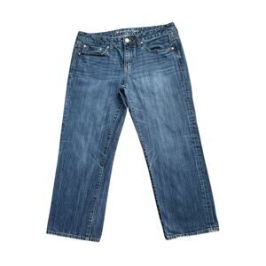 American Eagle Boy Fit Cropped Jeans Womens 10 Blue Medium Wash Straight Leg